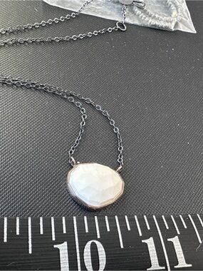 Melissa Joy Manning 14K Gold Bezel White Chalcedony Oxidized Silver Necklace